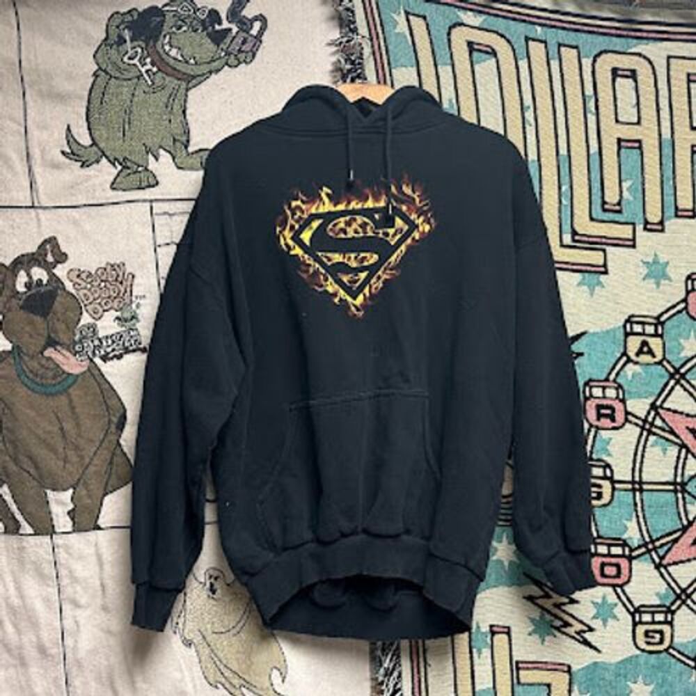 Vintage Rare Y2K‎ Superman DC Comics Flame Hoodie